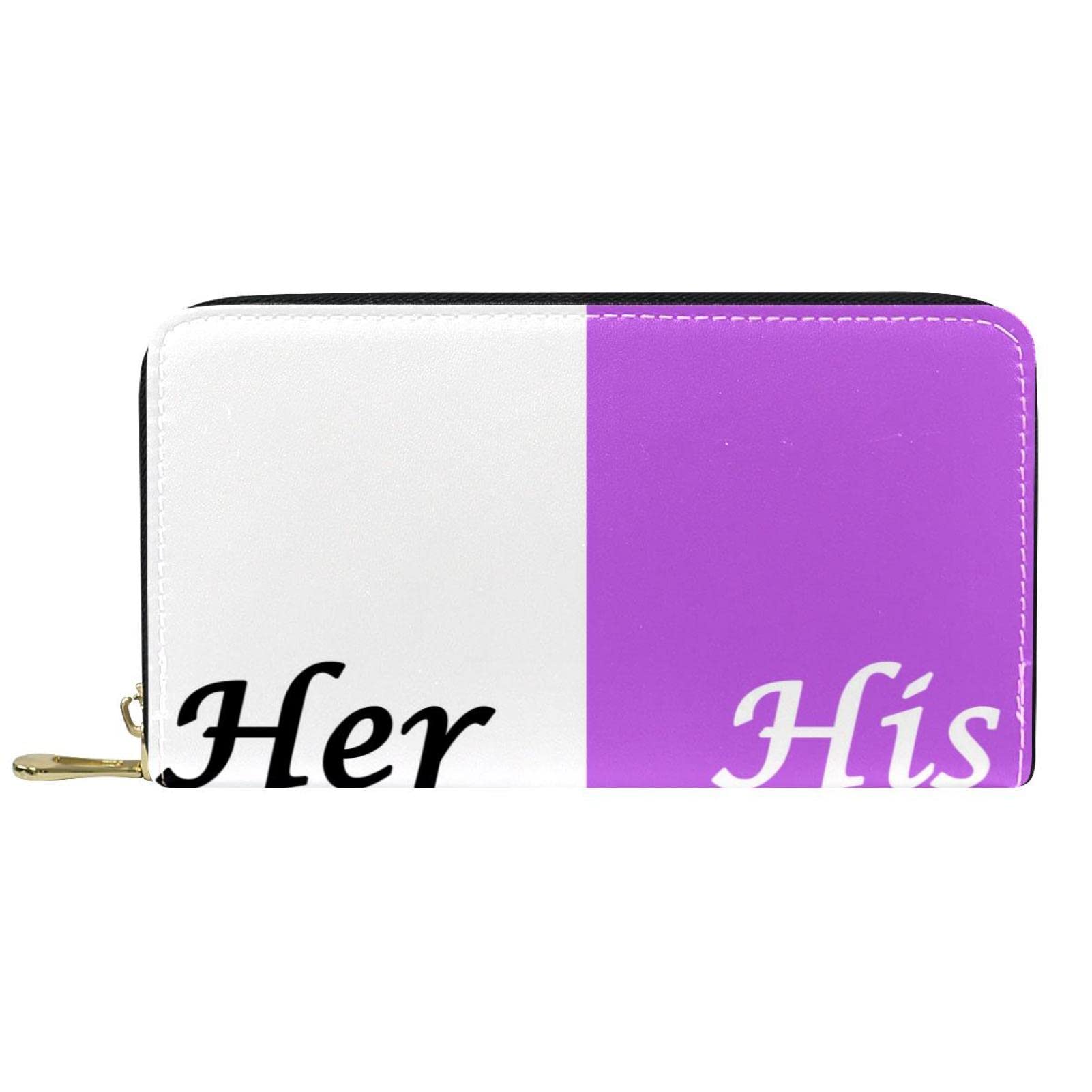Cartera de cuero para ella y su lado blanco púrpura cuero cremallera larga monedero, multicolor, 20.5x2.5x11.5cm/8.07x1x4.53 in, Clásico