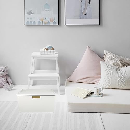 Miniatura 4 de Caja de almacenamiento de plástico portátil con tapa, contenedor organizador mediano y ancho para suministros para el hogar, contenedor multiusos