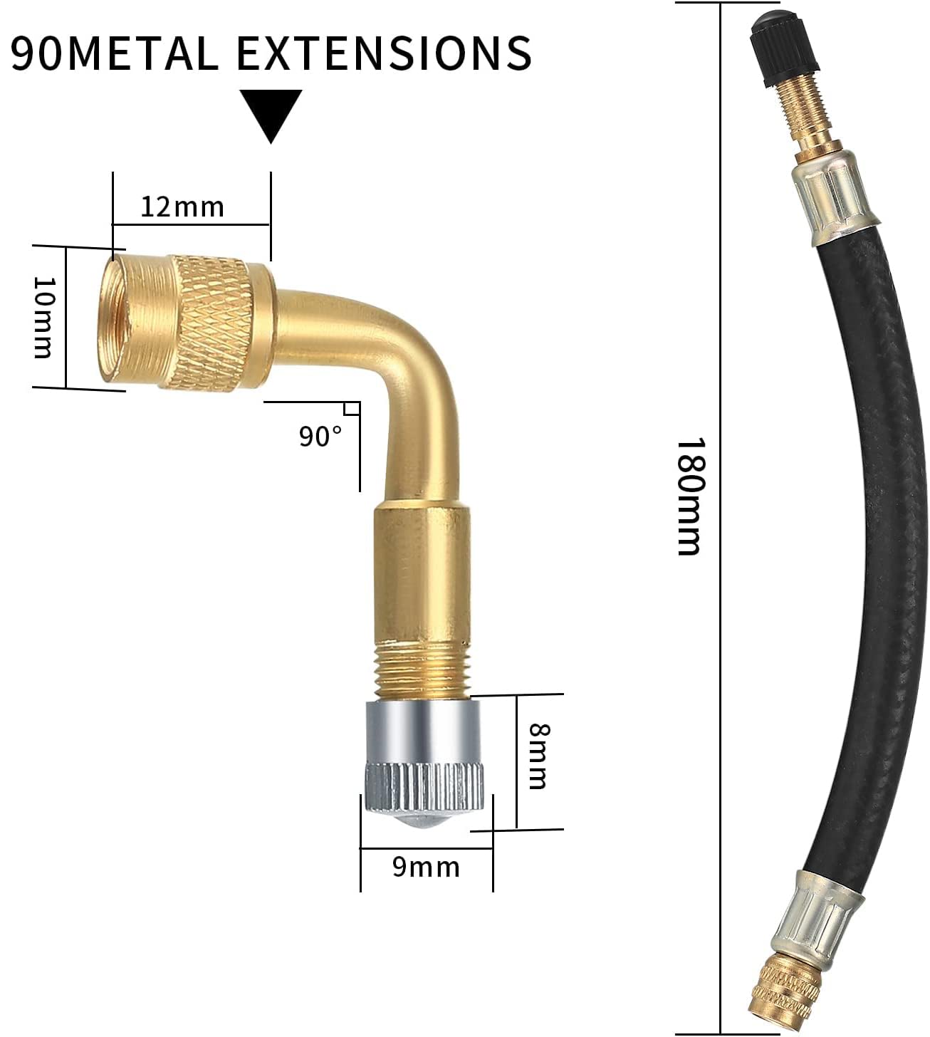 Prolunga Valvola Pneumatico in Gomma Flessibile 180 mm, Estensione della Valvola per Pneumatici di Valvola per Auto, Camion,Moto, Bic per Pneumatici, Valvola Angolo di 90 Gradi