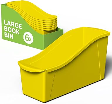 Storex Large Book Bin, 14.3 x 5.3 x 7 Inches, Yellow, Case of 6 71119U06C