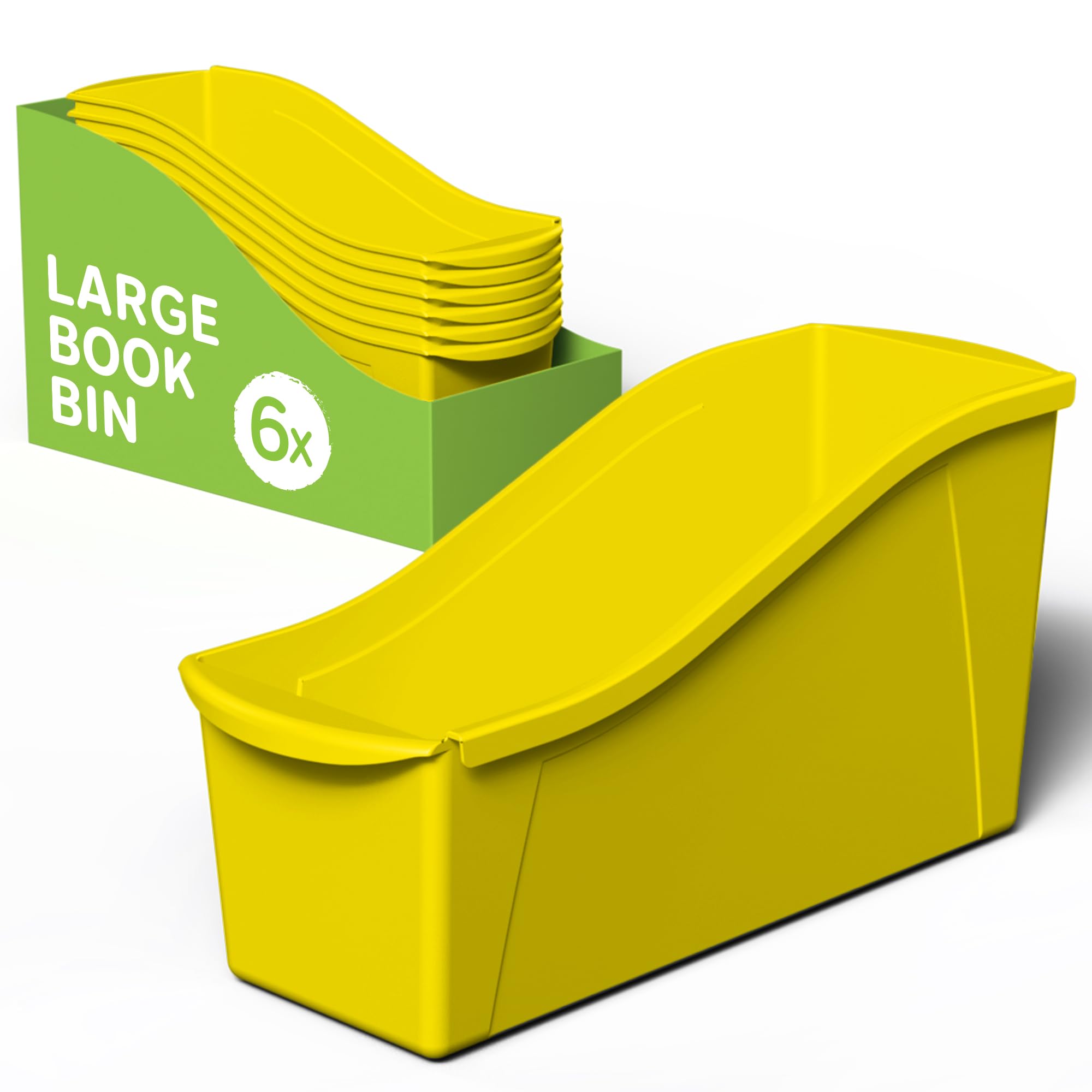 Storex Large Book Bin, Interlocking Plastic Organizer for Home, Office and Classroom, Yellow, 6-Pack (71105A06C)