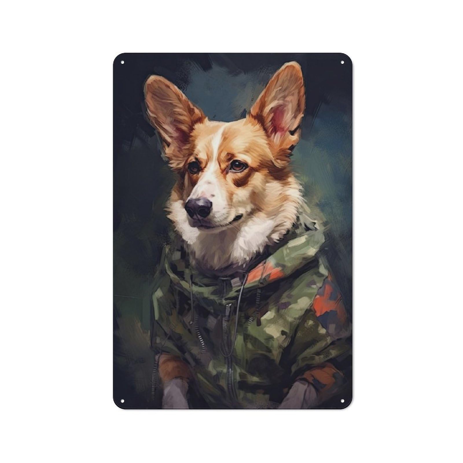 Junmoney Corgi Camo Jacket Printed Metal Sign 30X20cm For Studio Or Craft Room, For Creative-Space Collectors