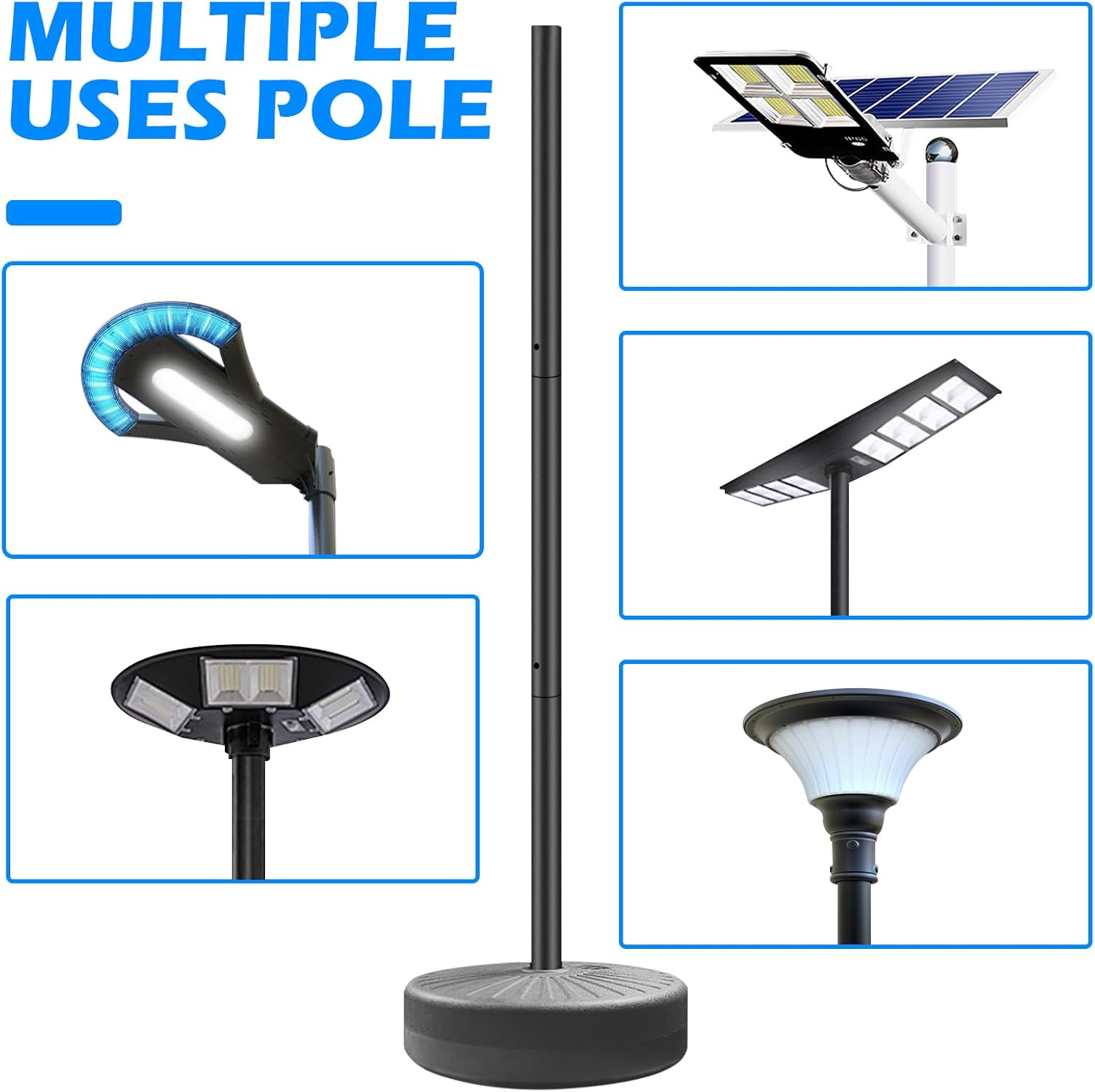 Street Lights Pole Outdoor with Detachable Base, Water or Sand Fillable for Outdoor, Patio, Market, Lawn, Garden, 50lbs Weight Capacity,65" Detachable Base Street Lamp Post