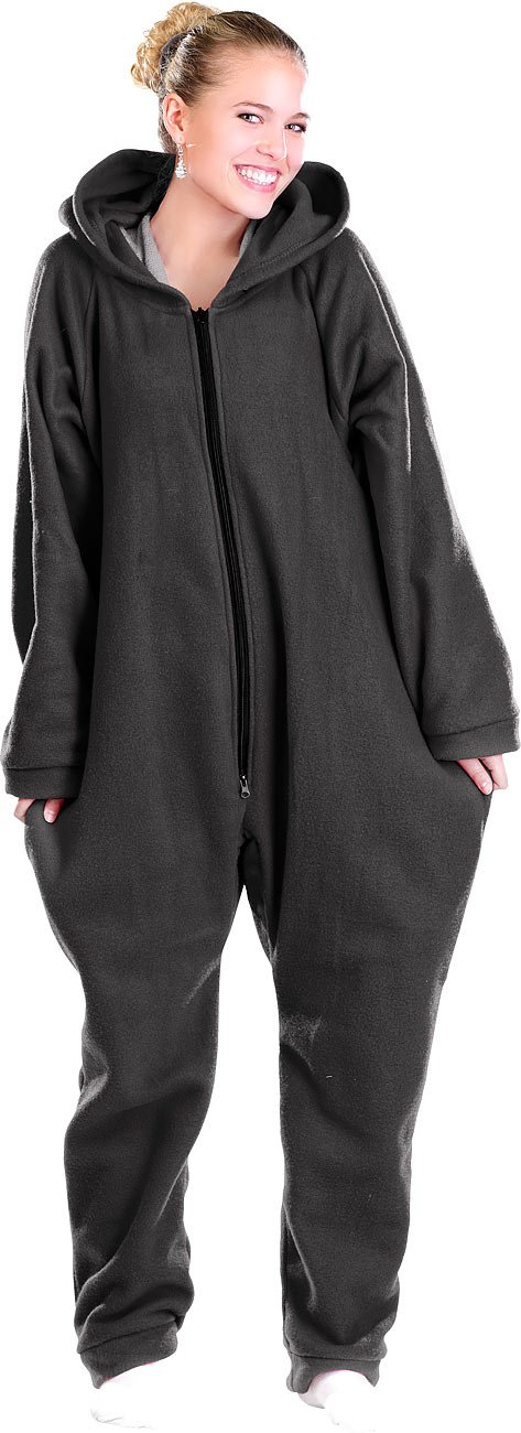 PEARL basic Wärmeanzug elektrisch: Jumpsuit aus flauschigem Fleece, schwarz, Größe XL (Onesie, Hausanzug Jumpsuit, Füße)