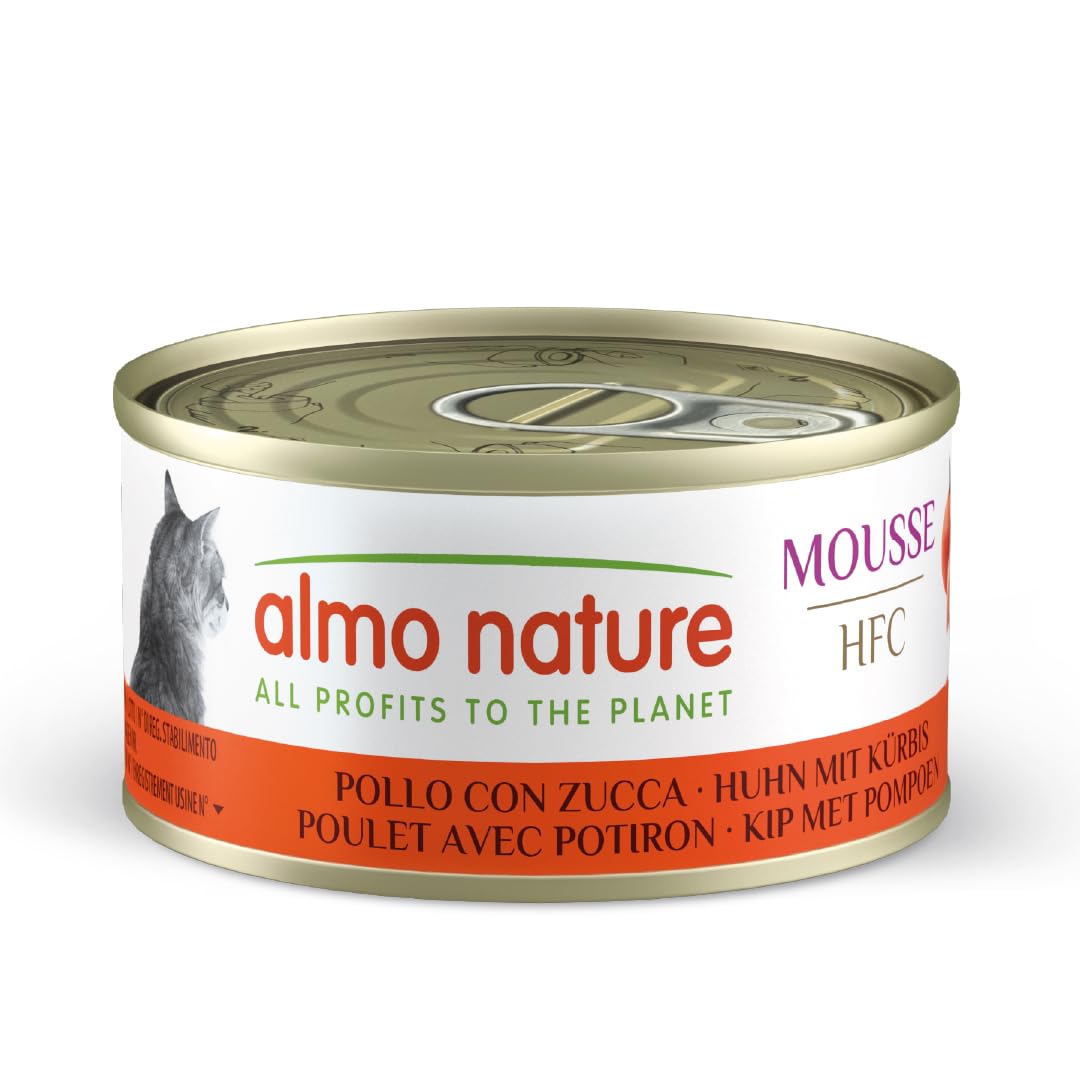 Almo Nature HFC Mousse, Alimento Umido per Gatti - Pollo con Zucca - 70g, Confezione da 24