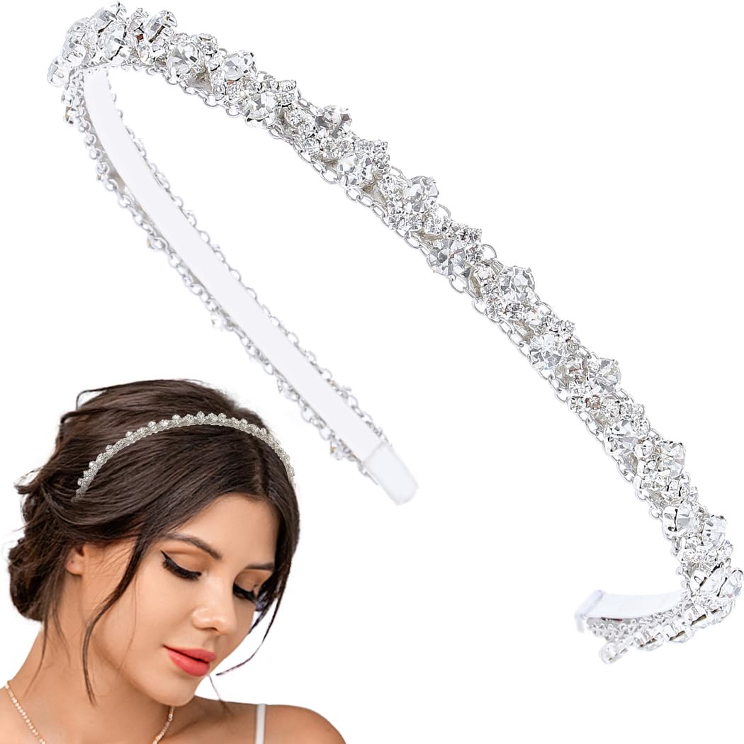 IYOU Cerchietto Per Capelli Da Sposa, Con Strass, In Argento, Con