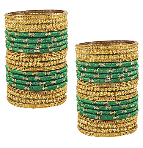 Image of NMII Acrylic (Plastic) With Silk Thread & Beads Studded Worked Glossy Finished Kada Set For Women and Girls