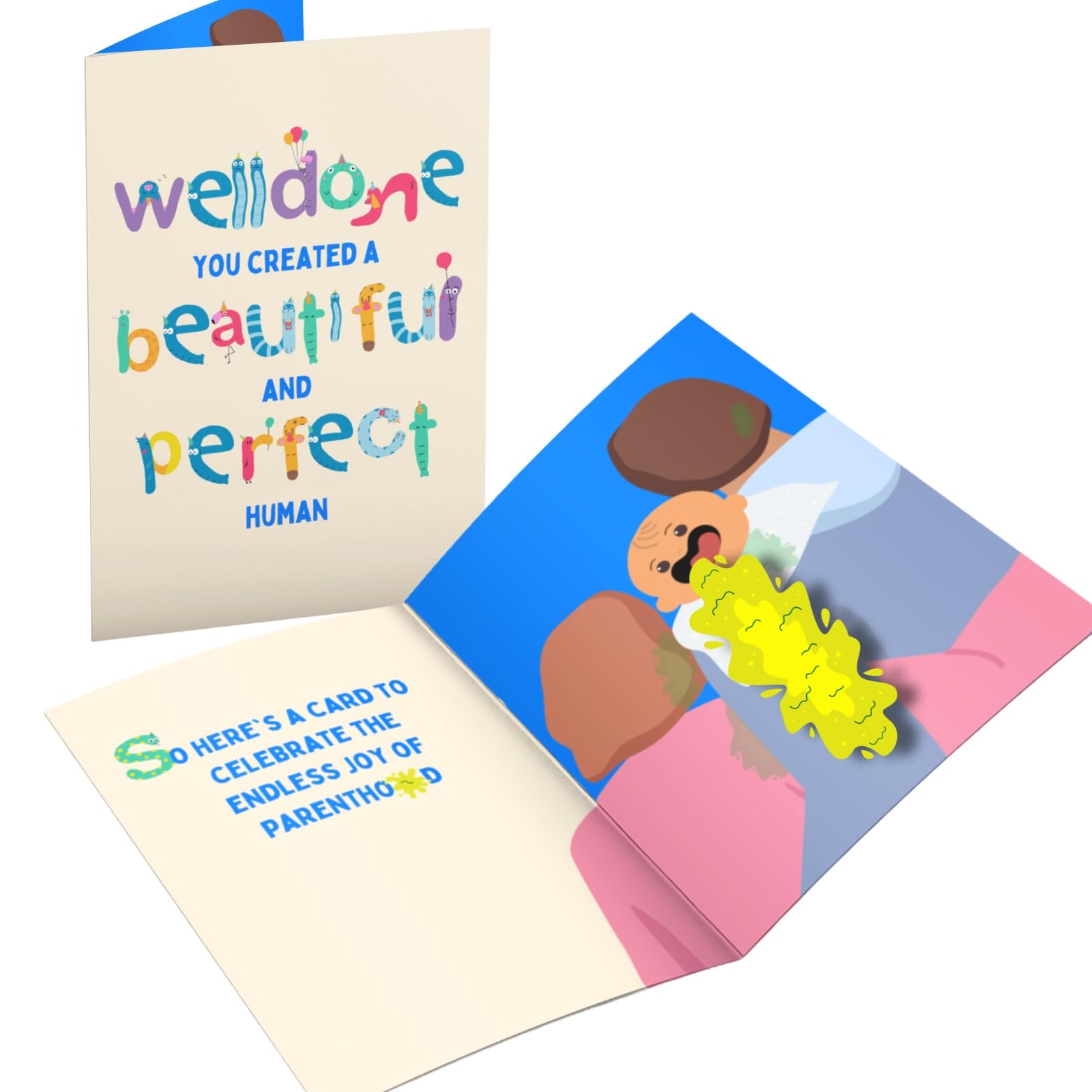 Funny Fathers Day Card for Dad – 3D Musical Spew & Shake Humorous Pop Up Baby Shower Card or Gift for New Parents, Mum or Dad – Cheeky Funny for Him