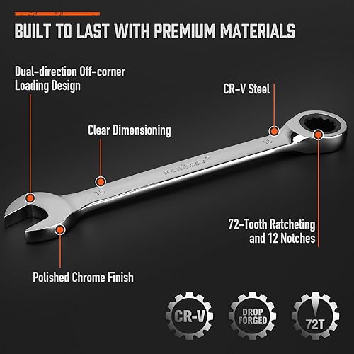 Miniatura 5 de HORUSDY Juego de llaves de trinquete resistentes de 13 piezas  Tamaños métricos de 6 a 0.748 in  Juego de llaves combinadas de trinquete de par