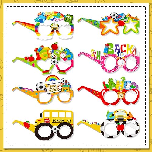 16 lentes de bienvenida para el primer día de escuela, coloridos accesorios para cabina de fotos ABC, marco de regreso a la escuela, regalos de