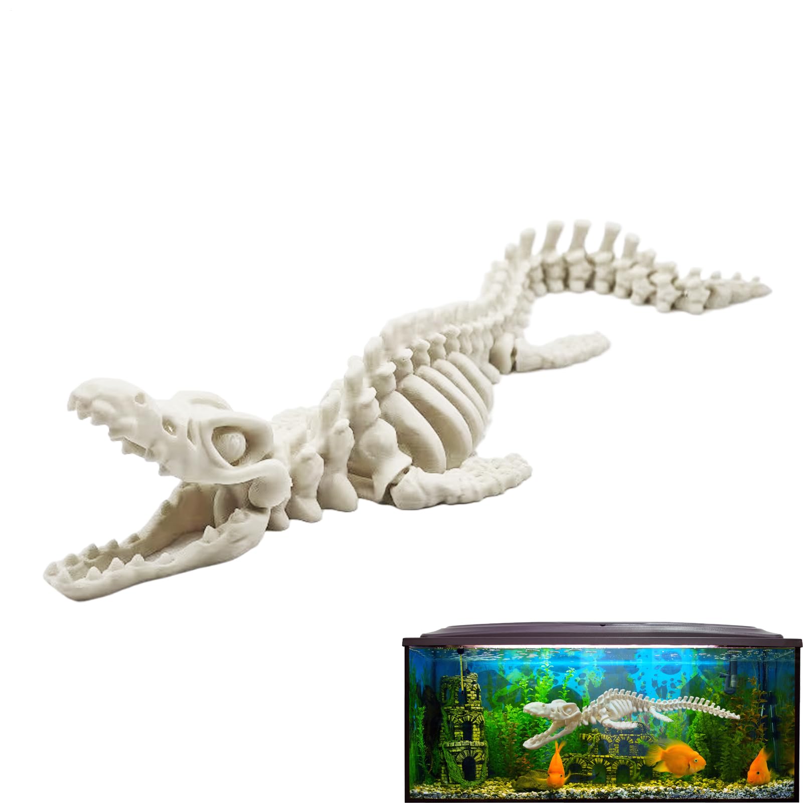 3D Printed Mosasaurus - 3D Printed Articulated Figures - Dinosaur Skeleton Model - for Home Offices Bedroom Children's Room Bathroom Desk Bookshelf Table Counter Cabinet