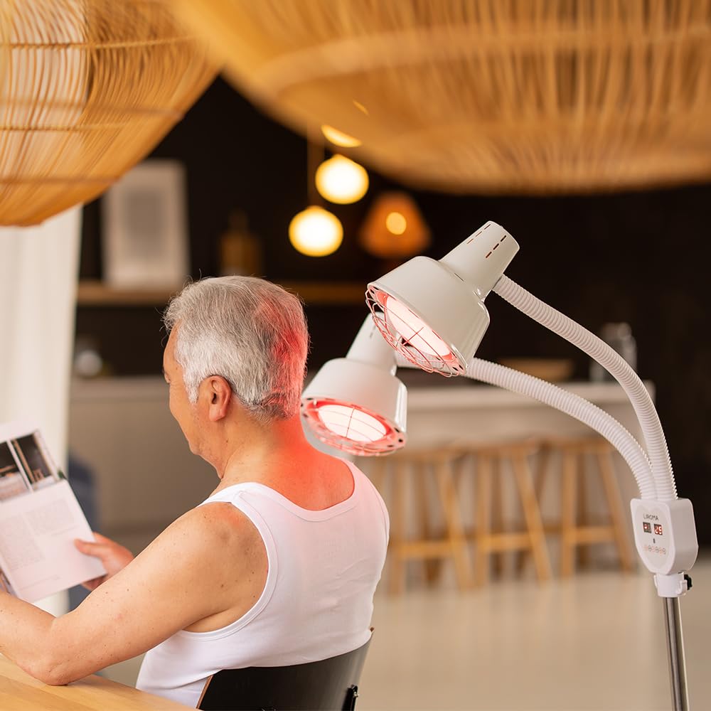 Infrarotlampe | Doppel – Rotlichtlampe 2 x 300Watt | Wärmelampe| Infrarotlichtlampe | 360° Verstellbar mit Rädern | Infrarottherapie | Rotlichtstrahler | IR-A | Kurzwellige Strahlung