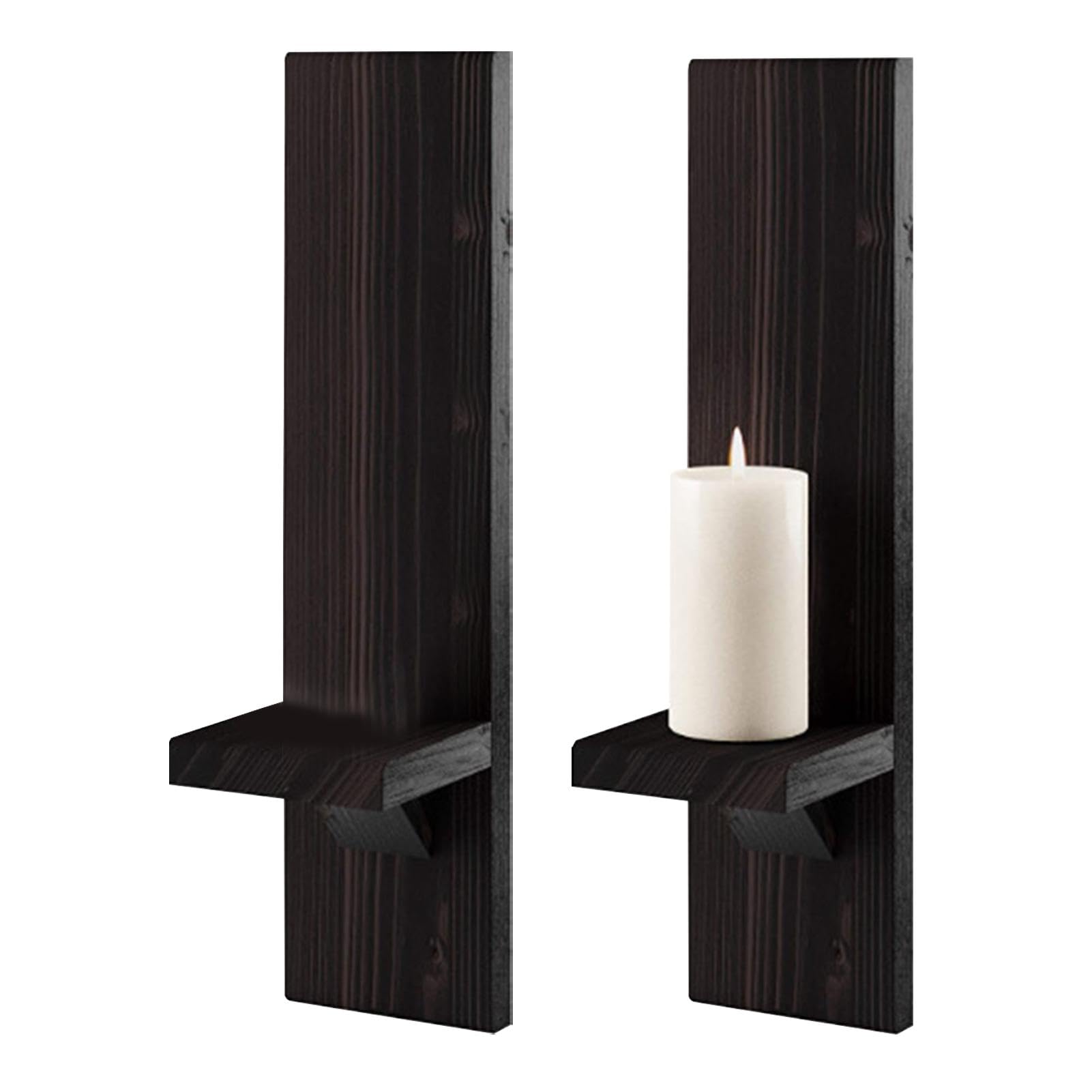 Povanjer Black Wall Candle Sconces - Wall Mount Wooden Pillar Candle Sconces, Rustic Wall Mount Wooden Pillar Candle Sconces, Farmhouse Wall Candle Sconces Vintage Wall Candle Holders Decor