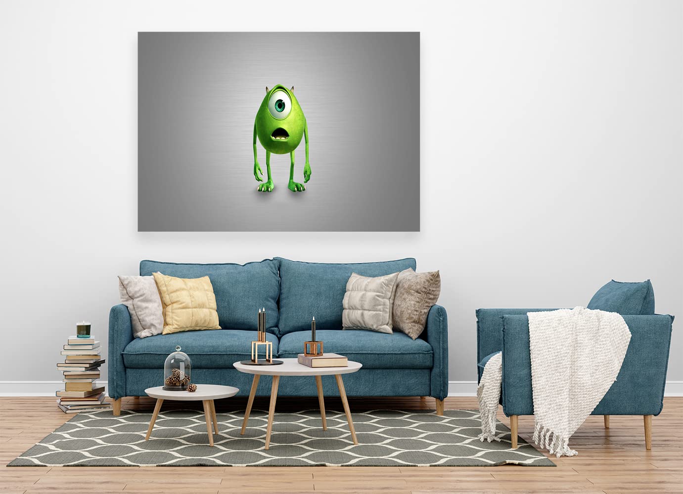 VERRE ART Wooden Framed Canvas - Wall Decor for Living Room, Bedroom, Office, Hotels, Drawing Room (60in x 45in) - Monsters Inc Mike Wazowski Shocked