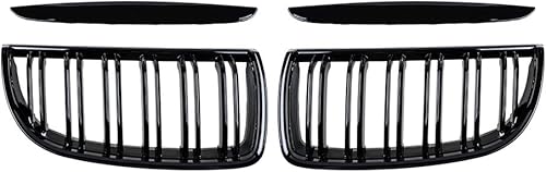 Miniatura 5 de AMOPA CORP 2X - Rejilla de riñón para capó delantero, color negro brillante, doble línea, compatible con BMW E90 E91 Pre-Facelift