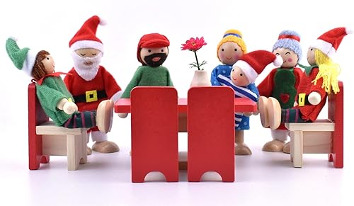 Miniatura 6 de Casa de muñecas de madera de personas de 7 figuras, conjunto familiar de muñecas para niñas y niños pequeños, casa de muñecas, accesorios de