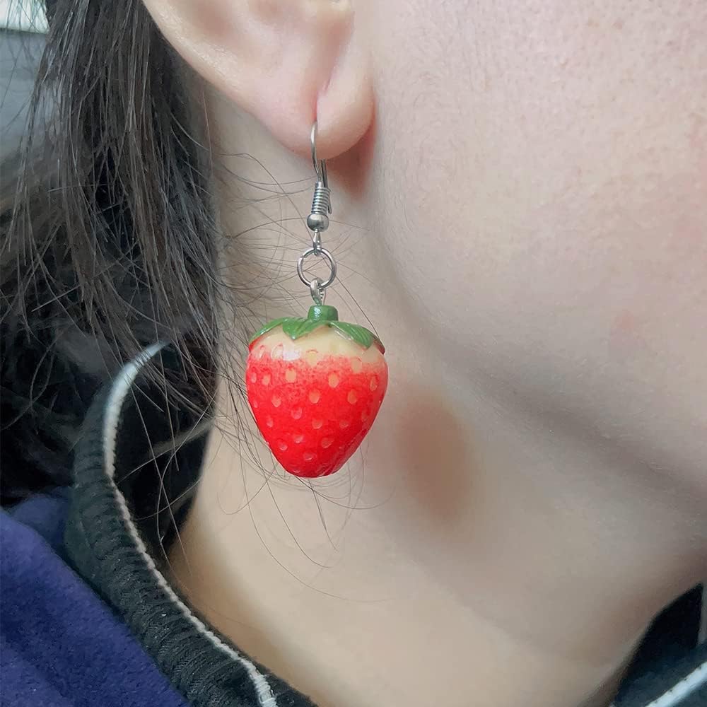 Red Strawberry Earring for Women,3D Simulated Mushroom Earrings,Cute Acrylic Strawberry Mushroom Necklace,Christmas DIY Accessories - Image 4