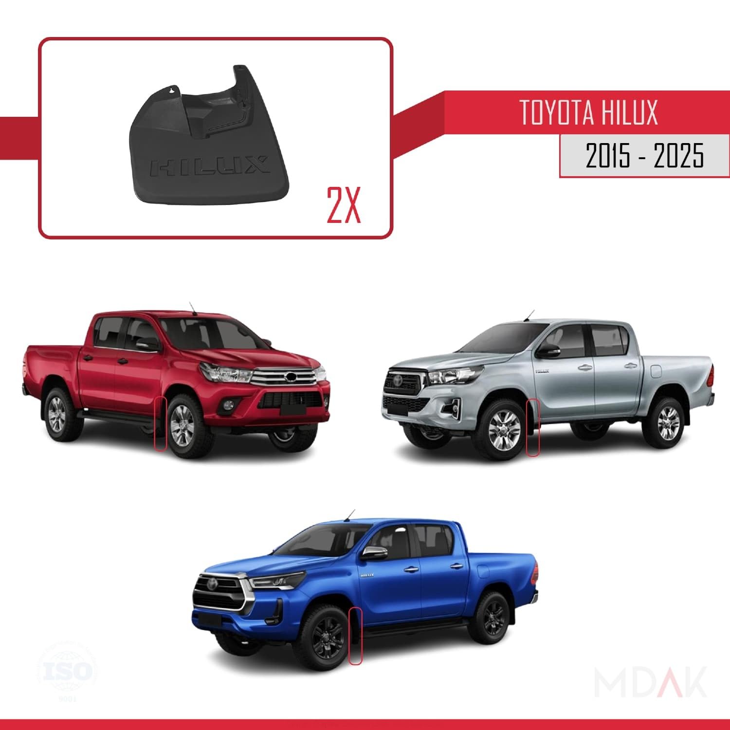 MDAK Compatible con Toyota Hilux 8 (AN130) 2015-2024 Guardabarros Vehículo Juego Delantero Trasero 4 Piezas Negro