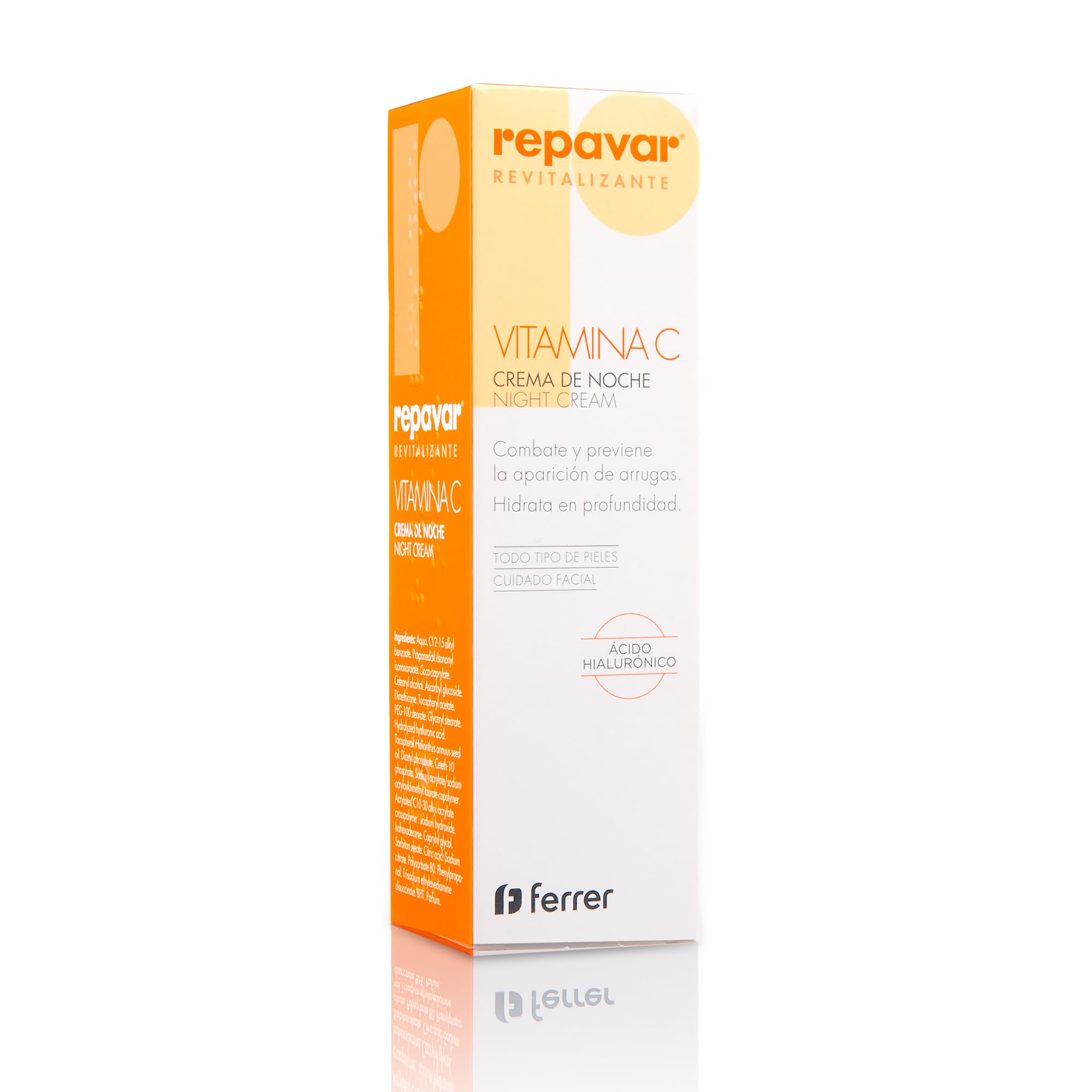 Repavar Revitalizante - Crema de Noche con Acción Hidratante - Elaborada con Vitamina C y Ácido Hialurónico - Previene la Aparición de Arrugas y Signos del Envejecimiento - 50 ml