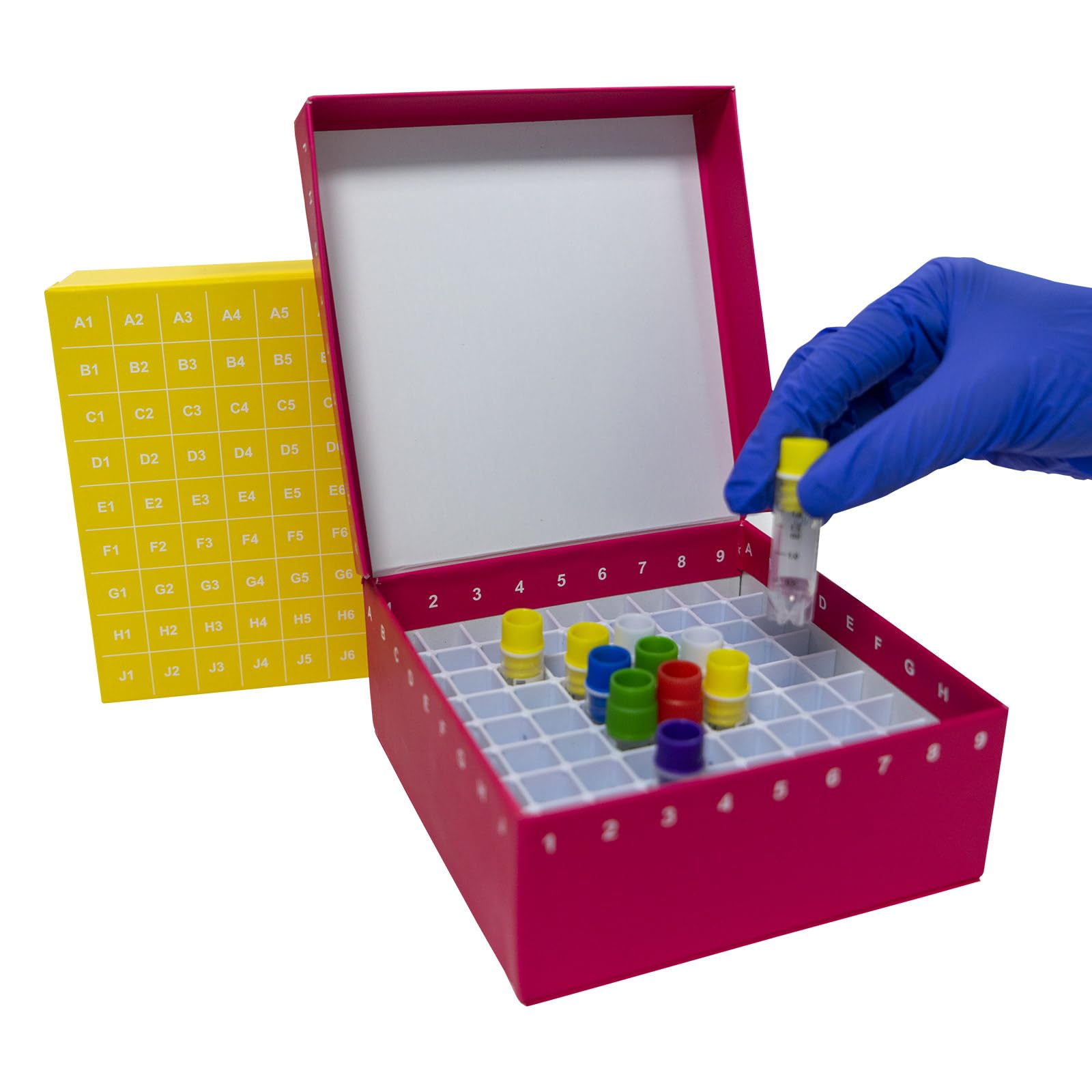 ID-Color Cajas de cartón para congelador, 81 pozos, 2 pulgadas, 5/bolsa, 4 bolsas/caja
