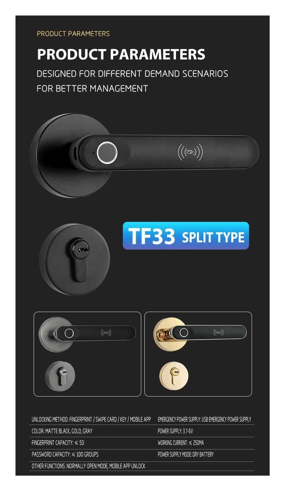 Serratura Elettronica Biometrica Tuya Serratura Intellinte Digitale Impronta Digitale Password Ingresso Manopole For Porta Serratura For Camera Da Letto Home Office(3400black witth gw)