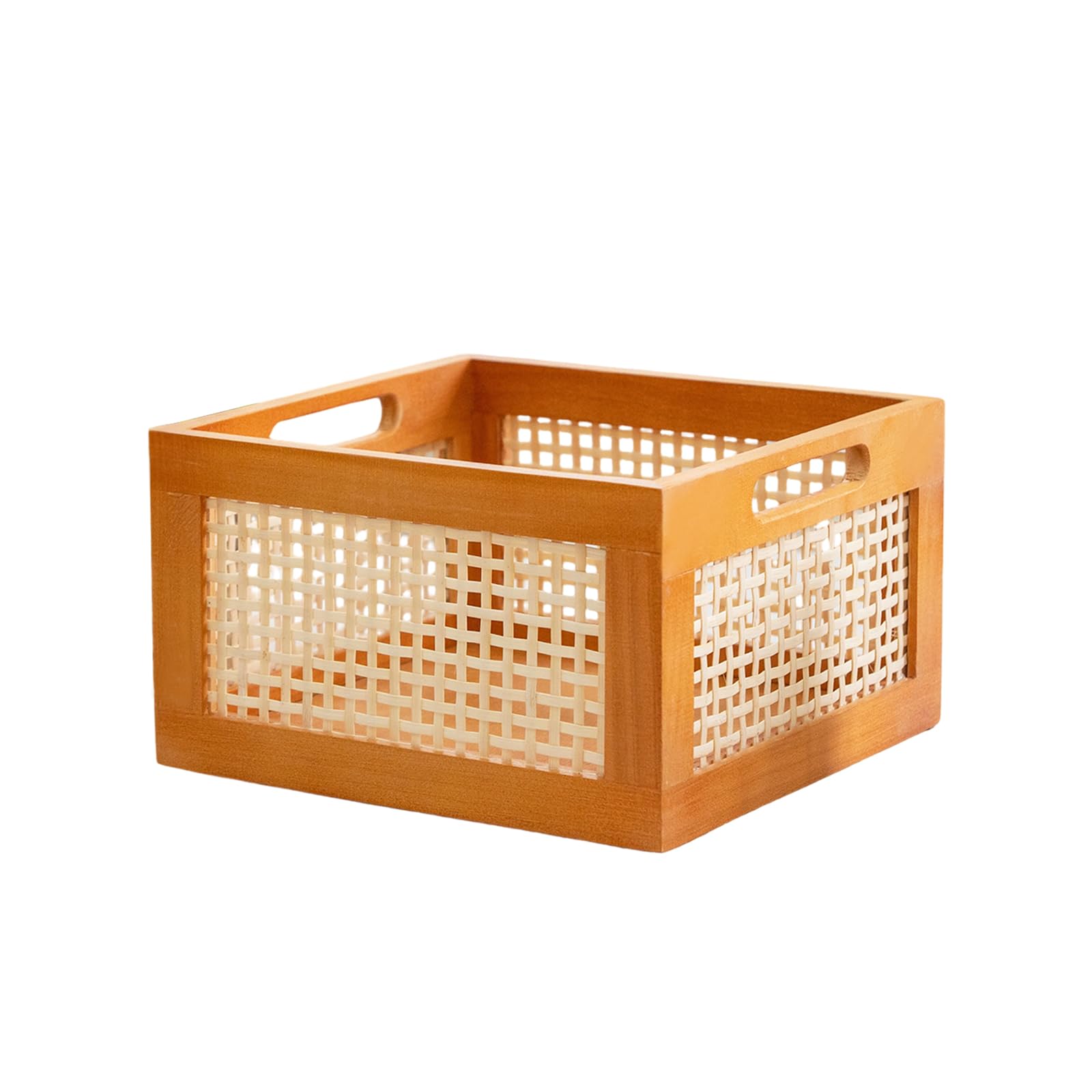 Bamboo Wooden Storage Box Cube Storage Organizer Bins Decorative Wood Square Basket（size:small)
