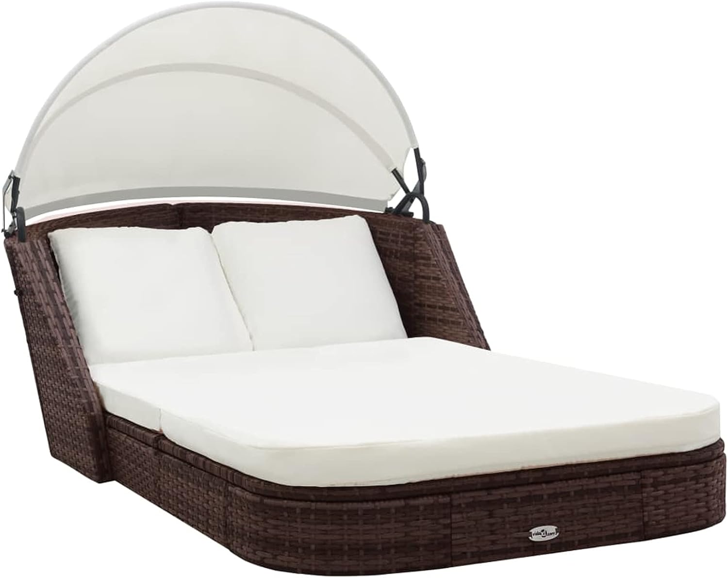 Festnight Tumbona Doble con Toldo,Cama Exterior Jardin, Cama Balinesa,Tumbona Cama,Sofa Exterior,Tumbona de Poliratán,Isla de Ratán con Cojines Repelentes al Agua Marrón