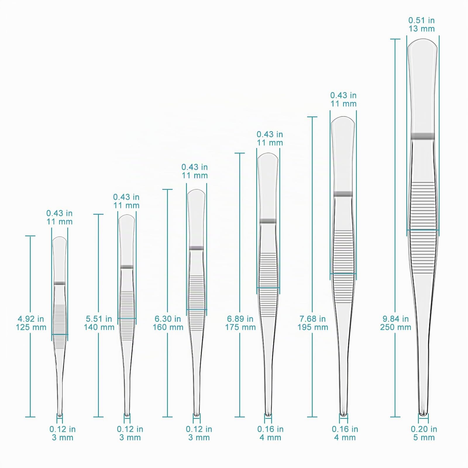 stonylab Set de Pinces Précision à Pointe Plate, 6 Pièces en Acier Inoxydable, Longueur de 12,5 à 25 cm, Idéal pour Laboratoire et Travaux de Précision