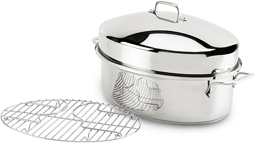 All-Clad Specialty Cookware - Asador ovalado cubierto de acero inoxidable con tapa y estante de 19 x 12 x 10 pulgadas, ollas y sartenes, utensilios
