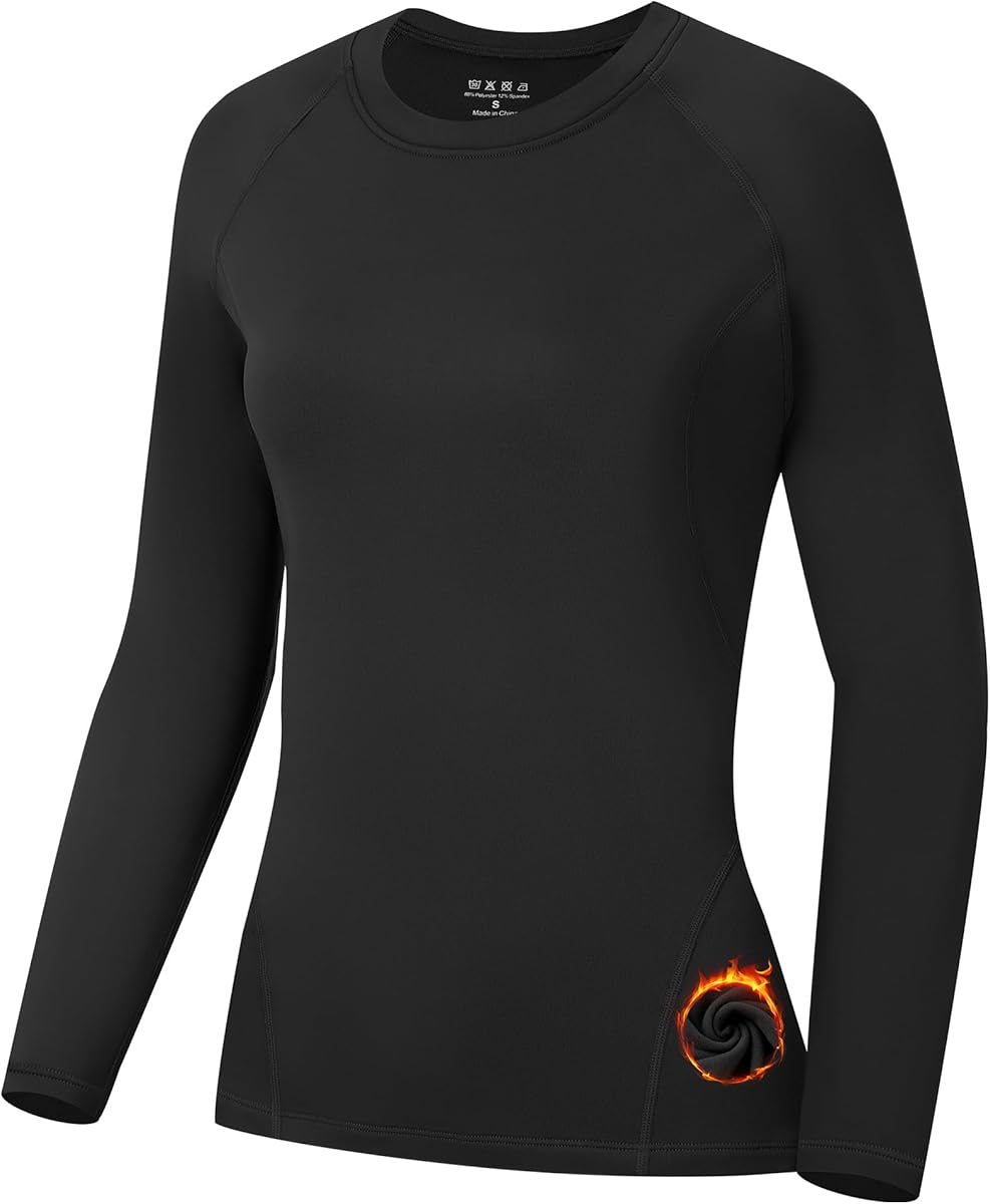 Runhit Thermal Shirts for Women Long Sleeve Compression Tops Fleece Lined Athletic Workout Soft Base Layer Cold Weather
