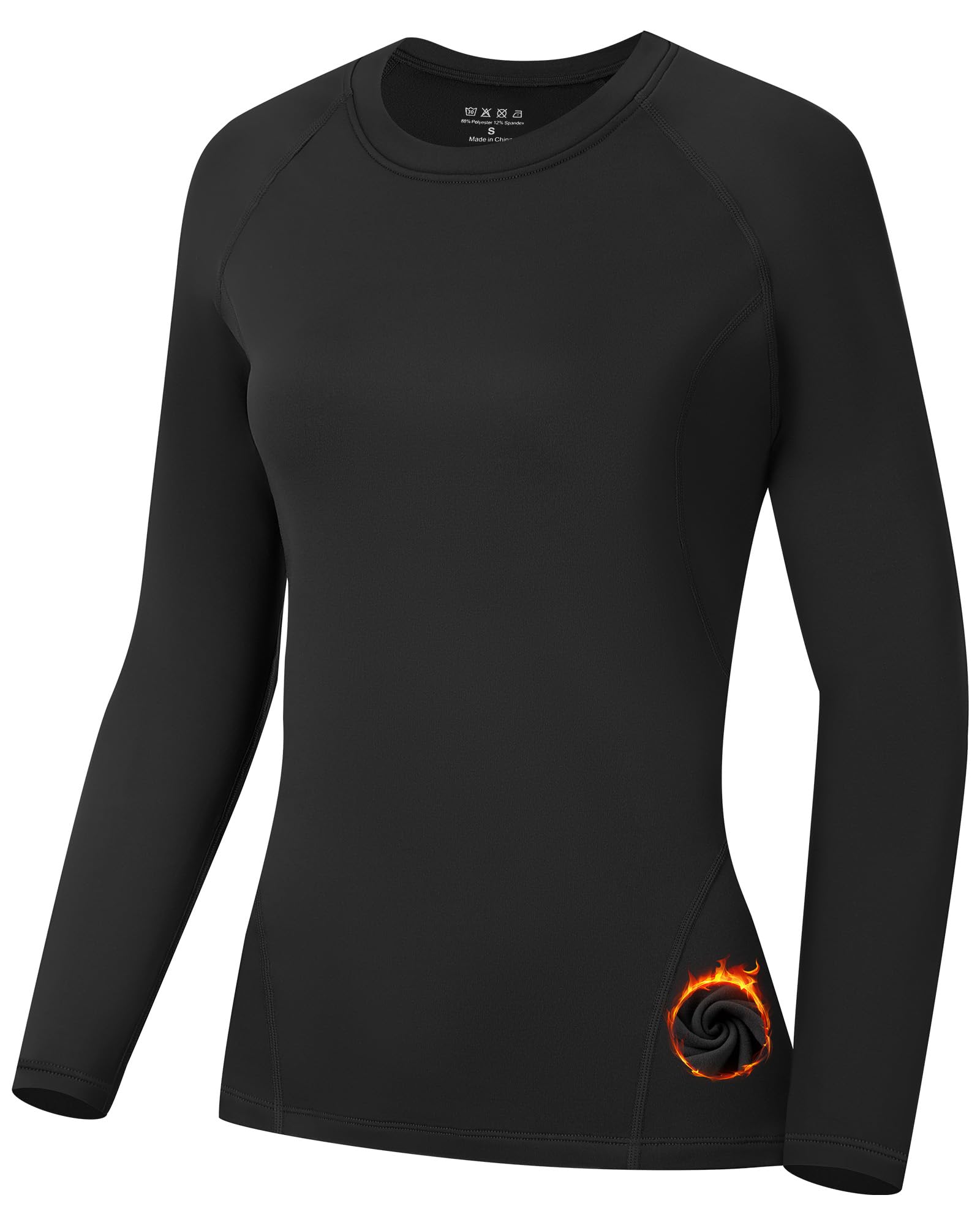 Runhit Thermoshirt Damen Langarm Sportshirt Laufshirt Fleece Kompressionsshirt Thermo Funktionsshirt Base Layer für Ski Laufen, Fitness Yoga und Wintersport