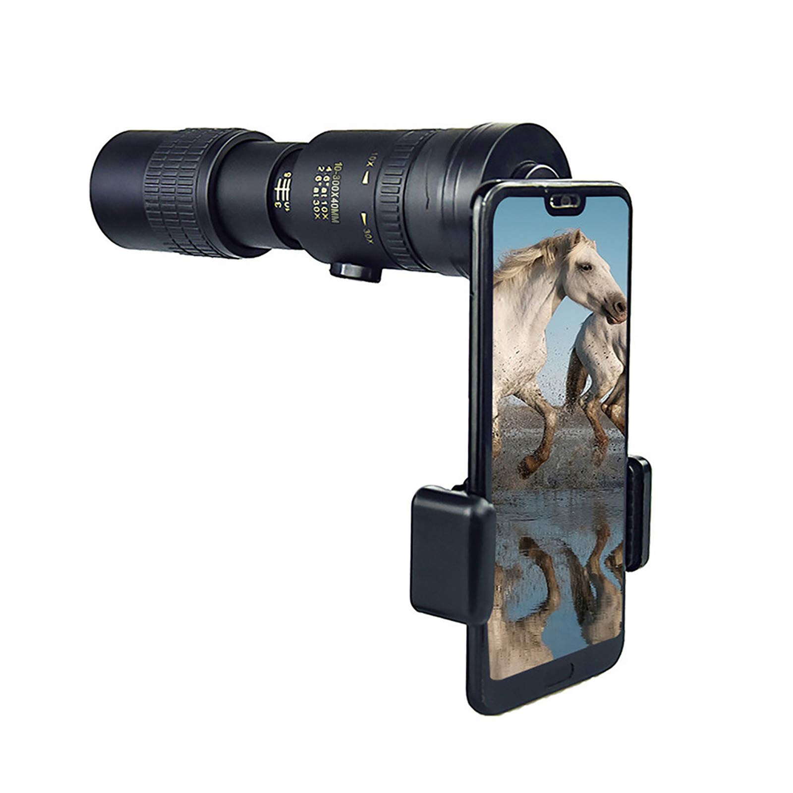 Telescopio monocular Alta Potencia 4k, 10-300x40 mm, superteleobjetivo, Zoom, Ligero, para Exteriores, con Soporte para teléfono, binoculares para observación Aves y Acampada.