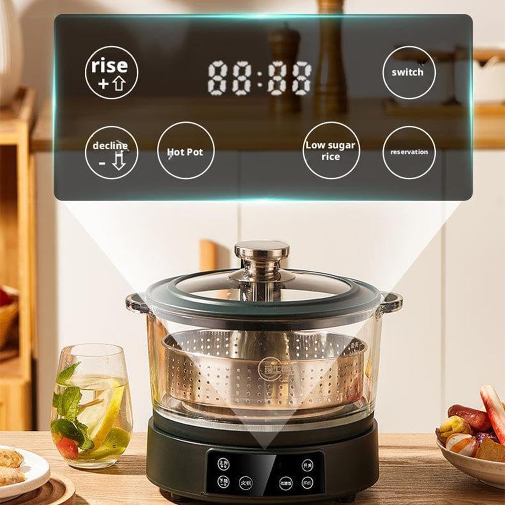 Cuiseur à riz 3 L, marmite vapeur numérique saine à faible teneur en glucides, Plateau Vapeur Inox, commande tactile, 5 fonctions, maintien au chaud, vidange automatique white