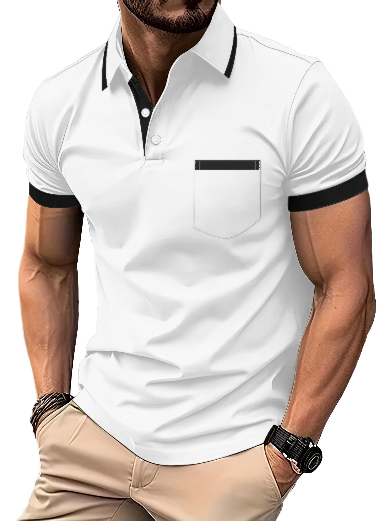 LLdress Herren Kurzarm Poloshirt Atmungsaktiv Schnelltrocknend Tshirt Freizeit Sport Sommer Poloshirts Männer Knopfleiste Polohemd