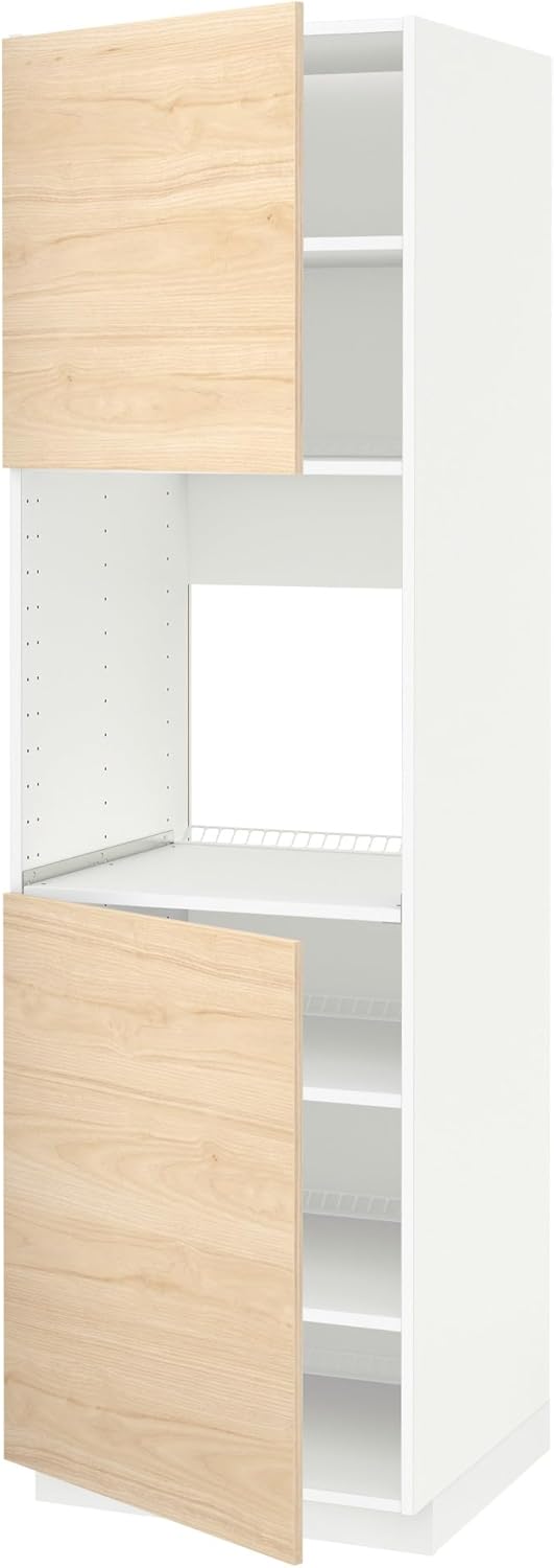 METOD High cab f oven w 2 doors/shelves, white/Askersund light ash effect, 60x60x200 cm