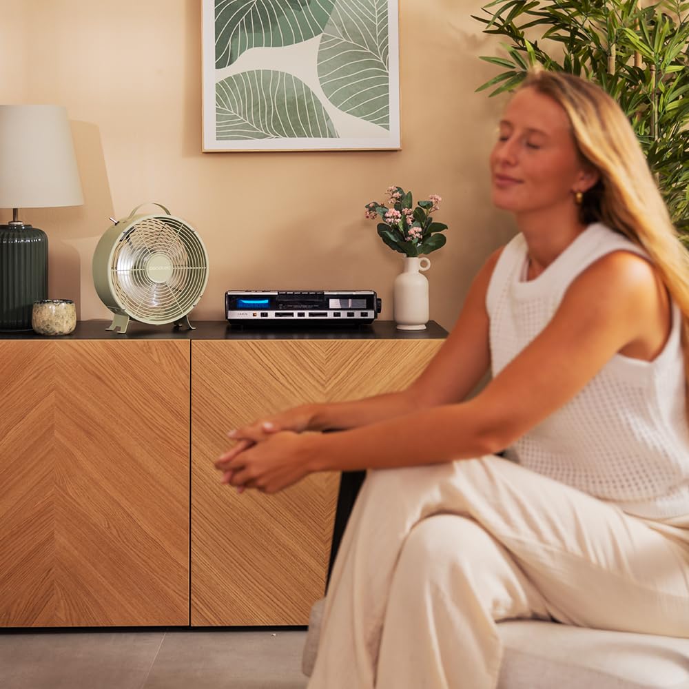 Cecotec - Ventilatore da Tavolo EnergySilence 400 RetroDesk Green, 25 W di potenza, 8 pollici, 4 pale aerodinamiche, design minimalista, 2 velocità, base robusta e stabile