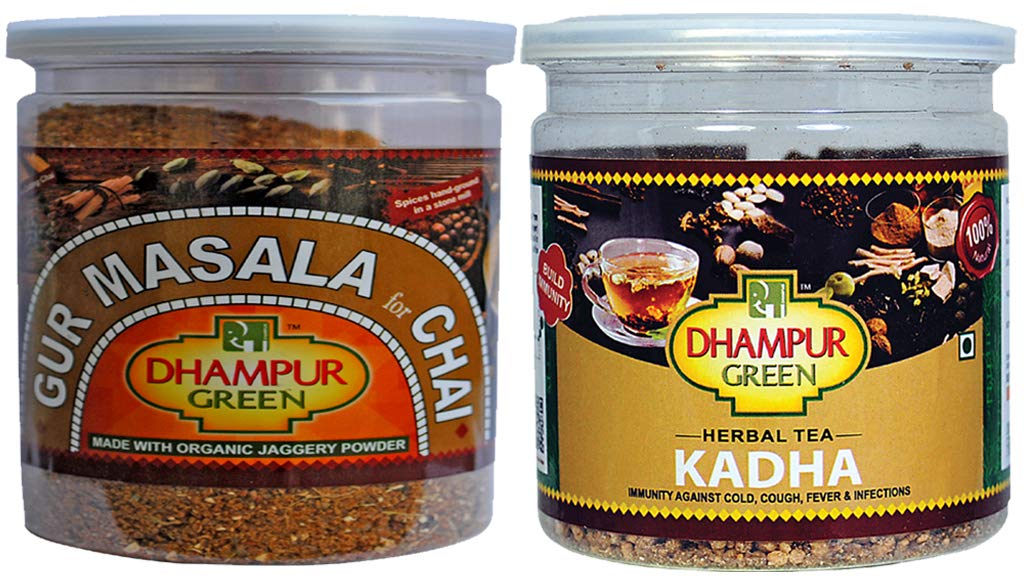Dhampure Speciality Gur Masala for Chai with Herbal Khada Tea | Spiced Jaggery Powder, 500grams | Masala Chai Premix Gur Powder for Tea with Natural Indian Spices, Desi Cutting Chai