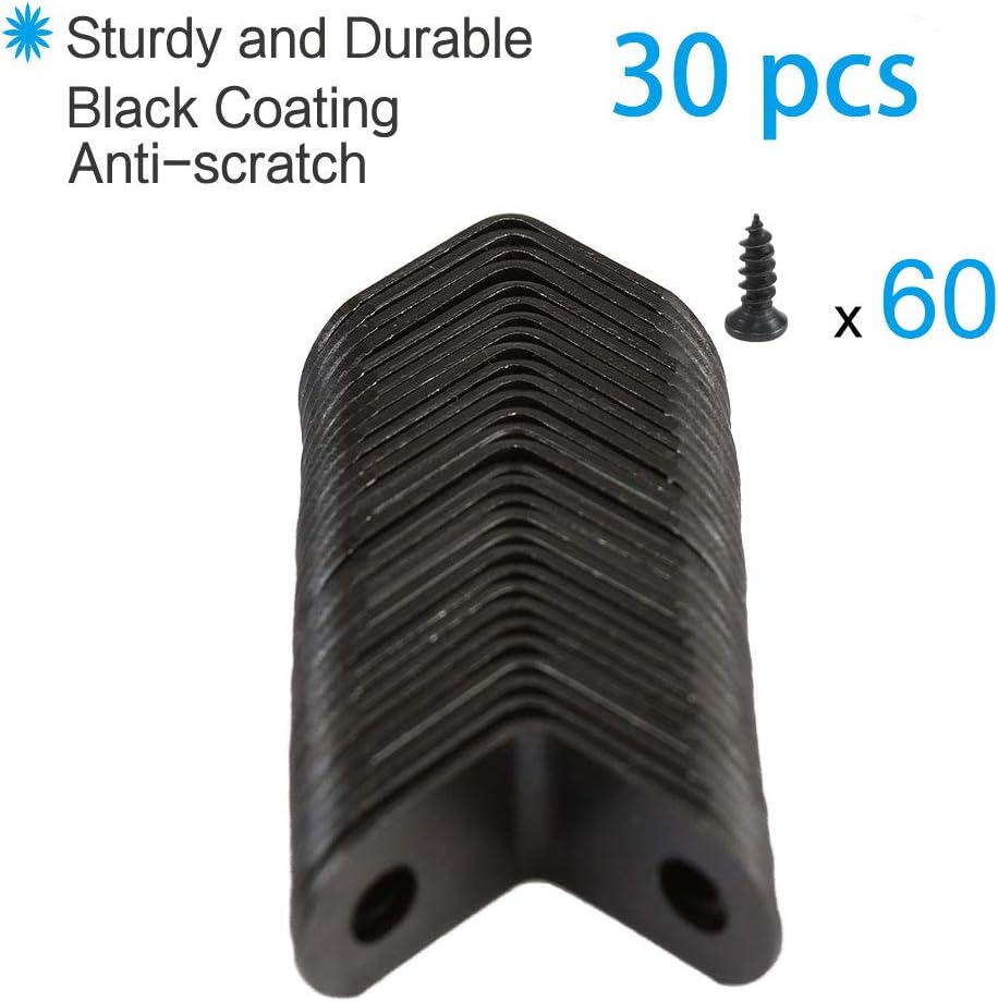 uxcell 30pcs Angle Bracket Metal 12 x 12mm Black Corner Brace Fastener L Shaped Right Angle Brackets Corner Protector Shelf Support with Screws for Furniture