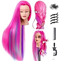 Vista 8 de FABA Cabeza de maniquí de cabello 100% real con pelo marrón oscuro, cabeza de muñeca de 20 a 22 pulgadas, cabeza de práctica de maniquí