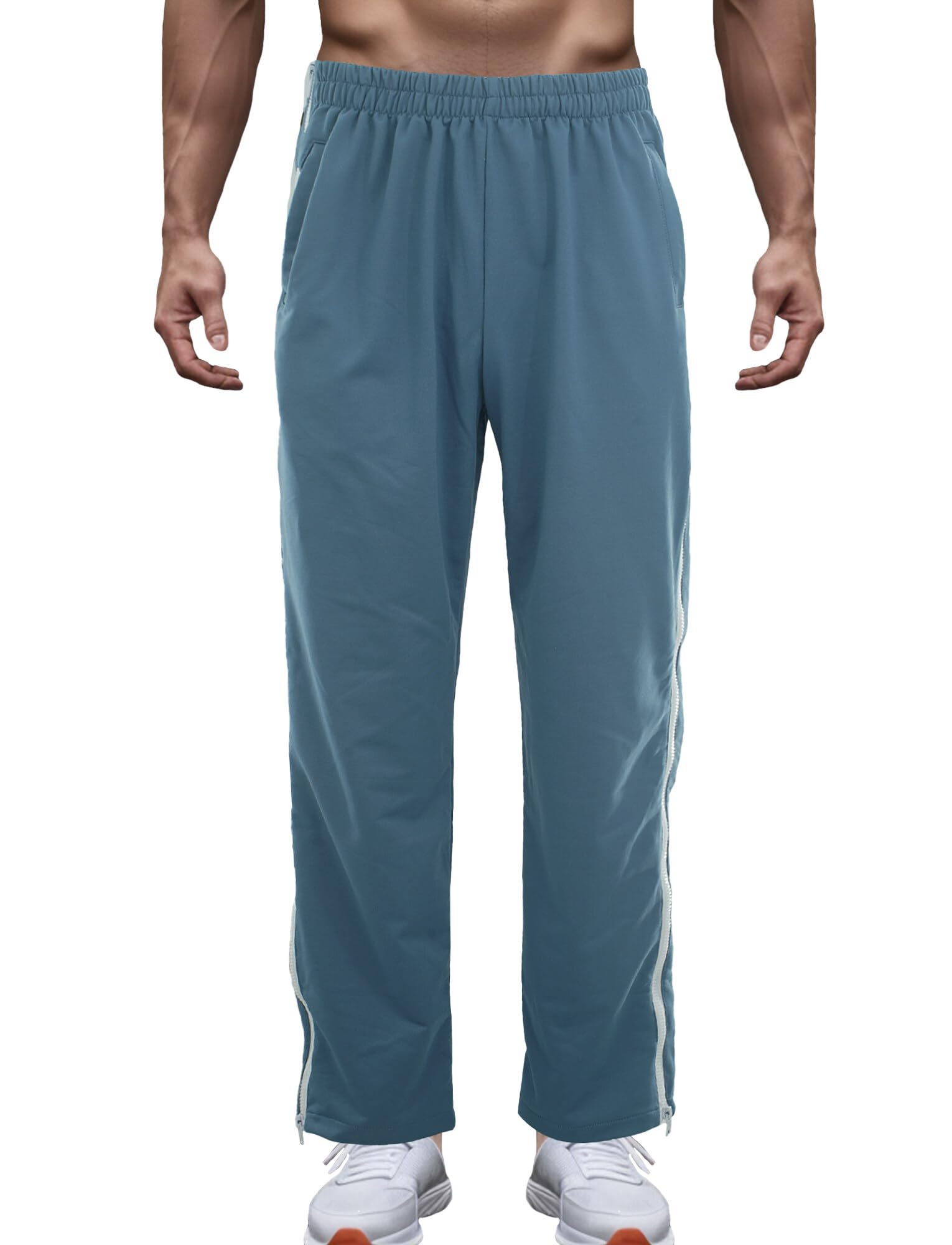 SEAURMen's Baggy Sweatpants Tear Away Pants Zippers Snap Off Full Open Leg Sweatpants Loose Fit Trouser Track Pant Splicing Sport pants with Pockets