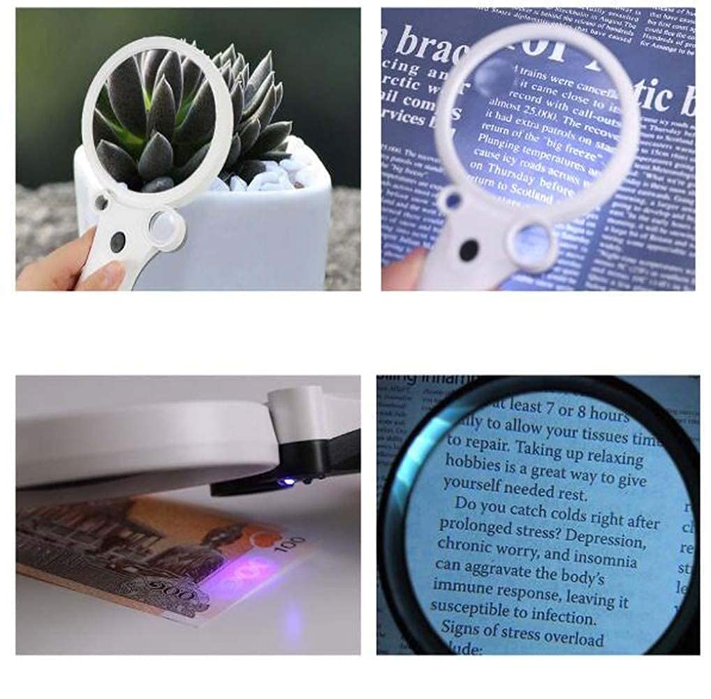 Lente di ingrandimento Lenti di ingrandimento, lente di ingrandimento portatile con luce a LED, lente di ingrandimento, lente di ingrandimento portatile a 4 lenti con luci per anziani Lettura, ho