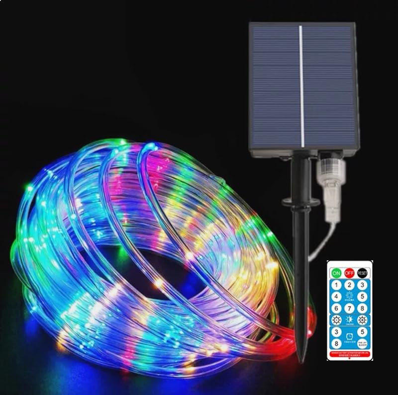 Solar Guirnalda Manguera, Interior y Exterior Luz Cadena con control remoto,Luces de Cuerda Impermeables,LED luz cadenas para bodas,fiestas y Navidad,Luces de Navidad (Multicolor, 52M/171ft 500LED)