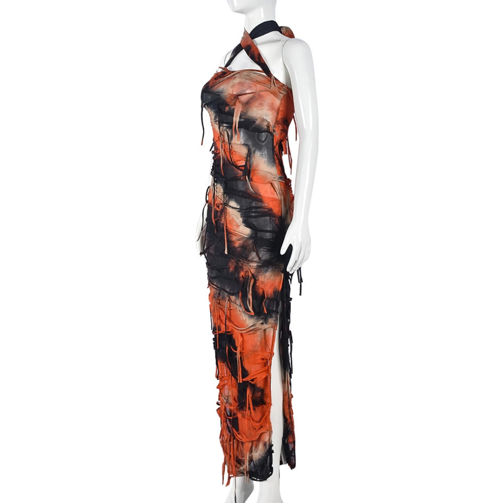 Novaorily Women Sexy Tie Dye Fringe Bodycon Dress Y2K Sleeveless Split Evening Cocktail Formal Gowns for Party Club Night
