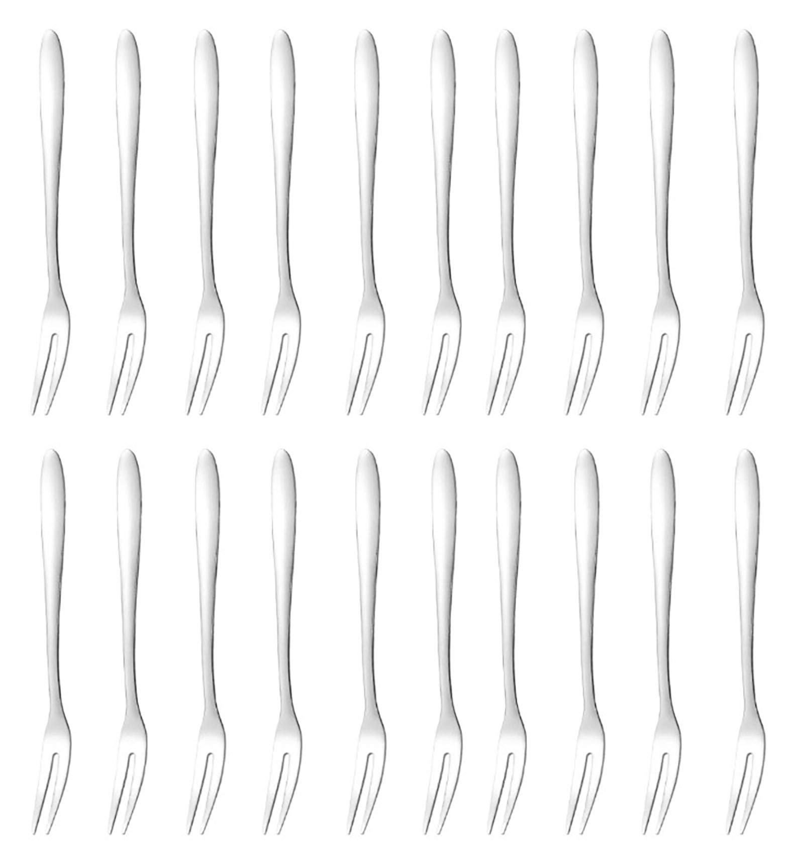 ZumZup 20PCS Fruit Forks Set 13cm 304 Stainless Steel Salad Tools Dessert Forks Matte Polished Silver