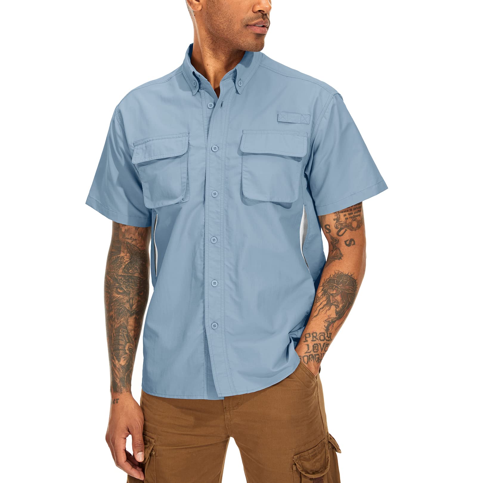 Chemise Safari Homme Manches Longues UPF50+ - Protection UV, Respirante, Séchage Rapide - Randonnée, Voyage, Pêche