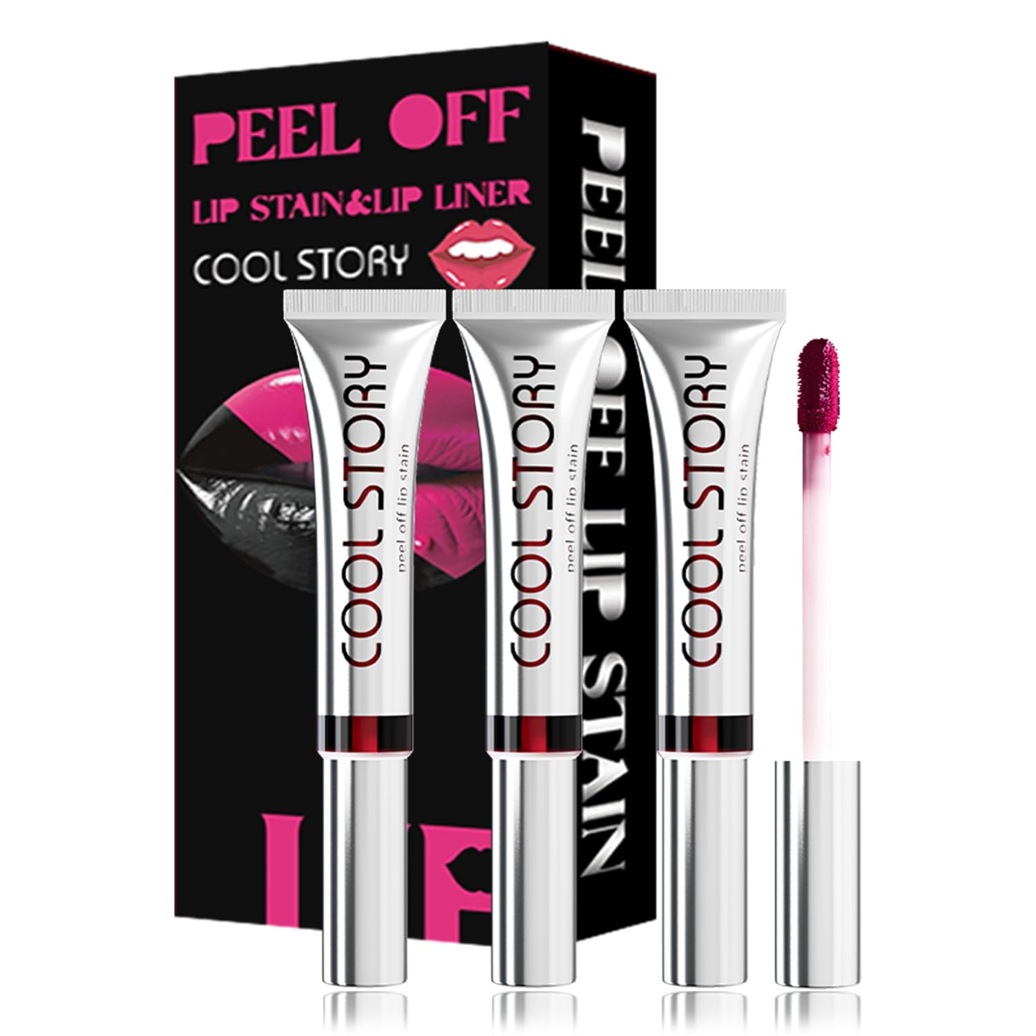 3PCS Peel Off Lip Stain Lip Tint Set, Matte Lipstick & Lip Liner, Waterproof Long Lasting Peel Off Lip Gloss