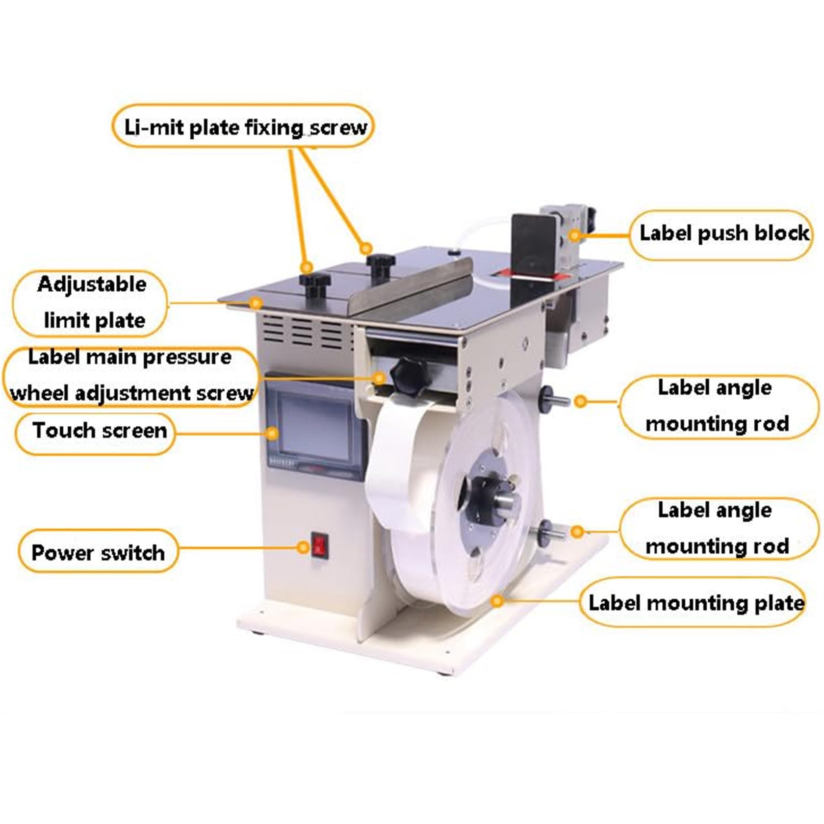 Etiquetadora automática de esquinas, etiquetadora de ángulo recto pelable de 200 W con ajuste de velocidad/longitud, pantalla táctil y cuerpo de metal duradero