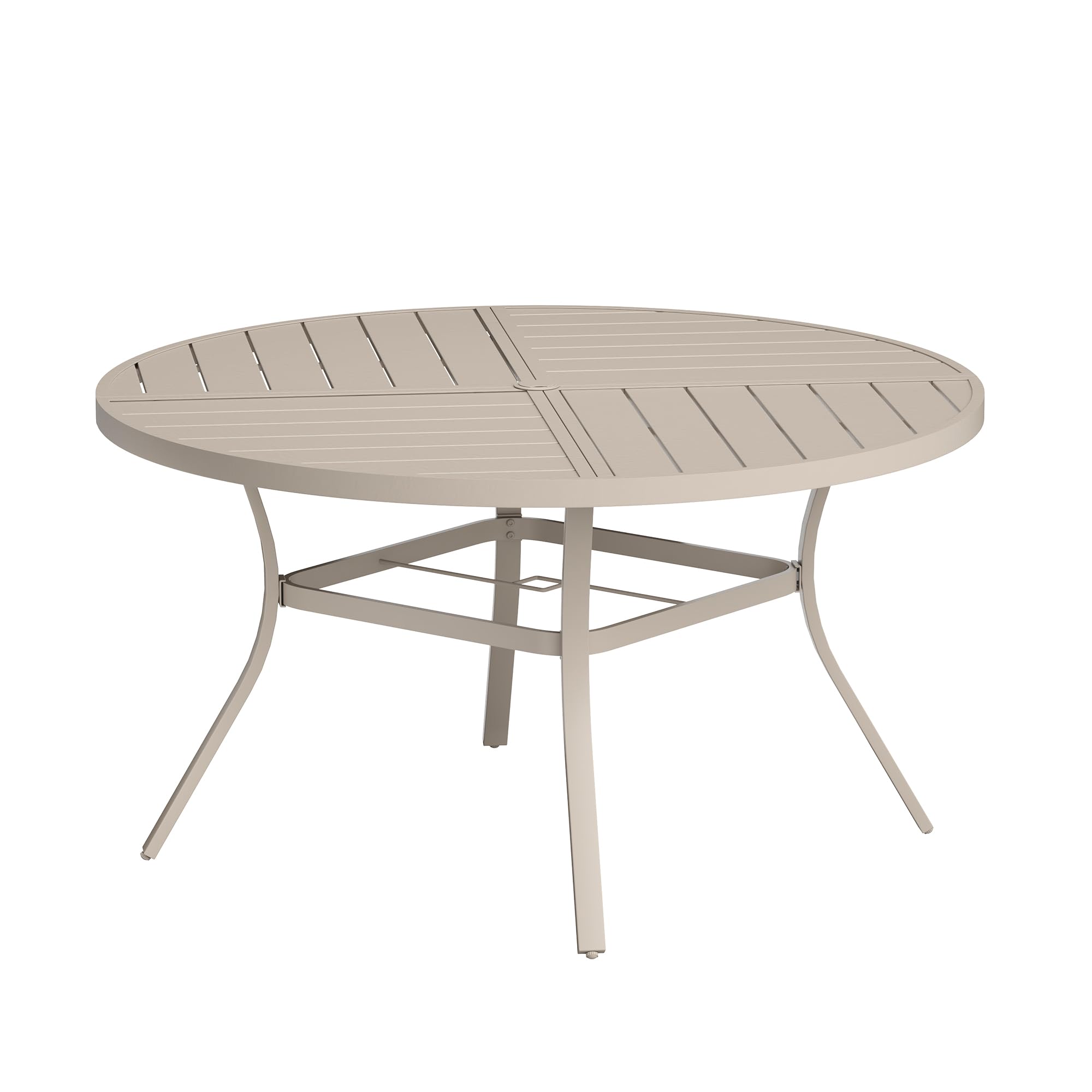 VICLLAX Round Patio Table with Adjustable Umbrella Hole for 8, All Weather Metal Outdoor Dining Table for Lawn Garden, 53.1" Outdoor Coffee Table, Cream Color Frame