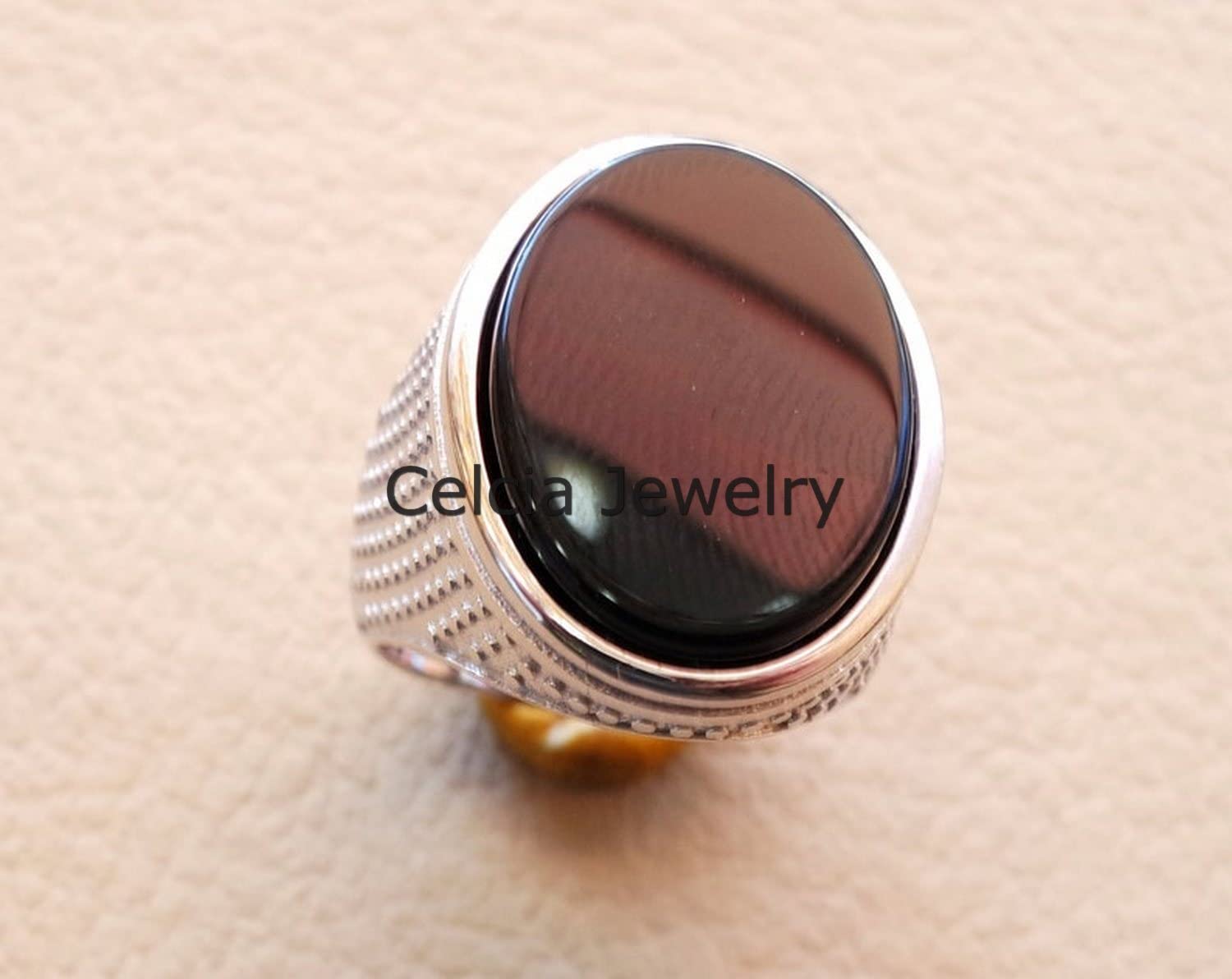 Herrenring aus schwarzem Onyx mit natürlichem Edelstein, Siegelring für das Hochzeitsversprechen, tolles Geschenk für den Freund, Geburtstagsgeschenk für den Ehemann (schwarzer Onyx)