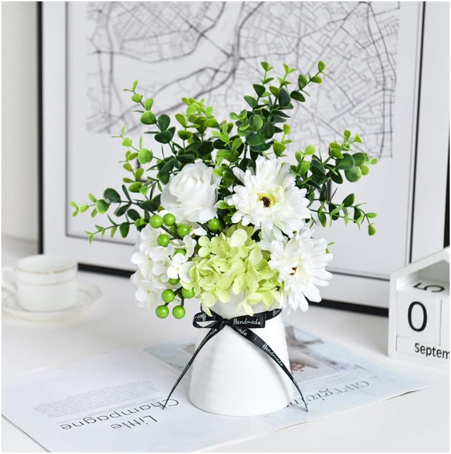 花瓶と花 造花 花の装飾 - シルクフラワーセット セラミック花瓶付き